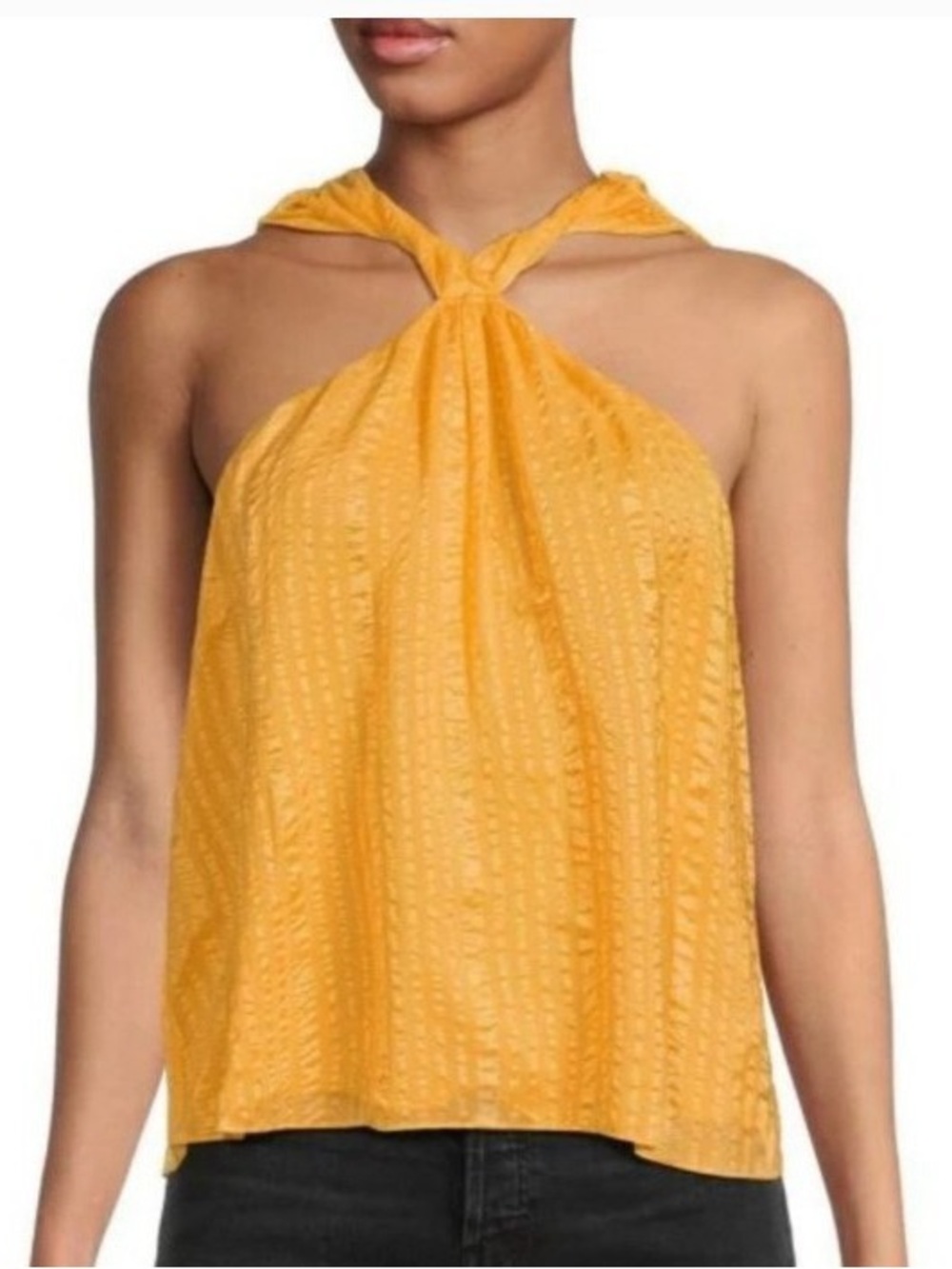 Frame Draped Crinkle Halter Neck Silk Top in Kumquat Yellow XSmall NWOT